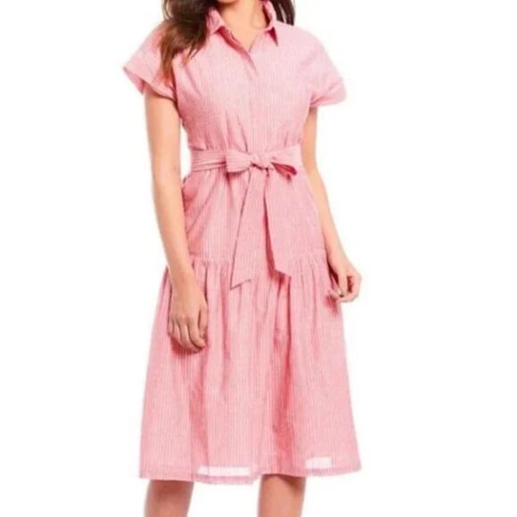 Cremieux Drop Waist Pinstripe Red Cotton Dress, Size Small - Picture 8 of 8